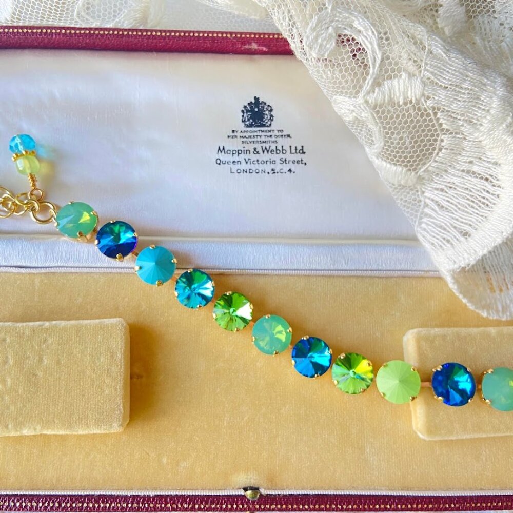 Turquoise Blue Aqua Pacific Opal Rivoli Austrian Crystal Bracelet Bridesmaid Wed